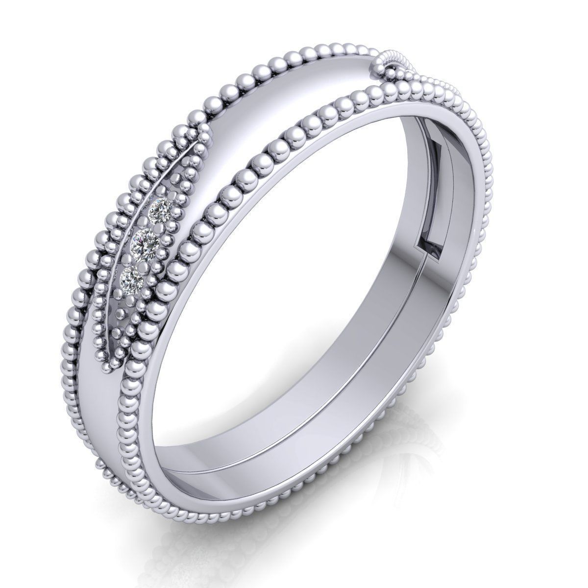 Band 9 sterling silver wedding with beading 3D print model_3