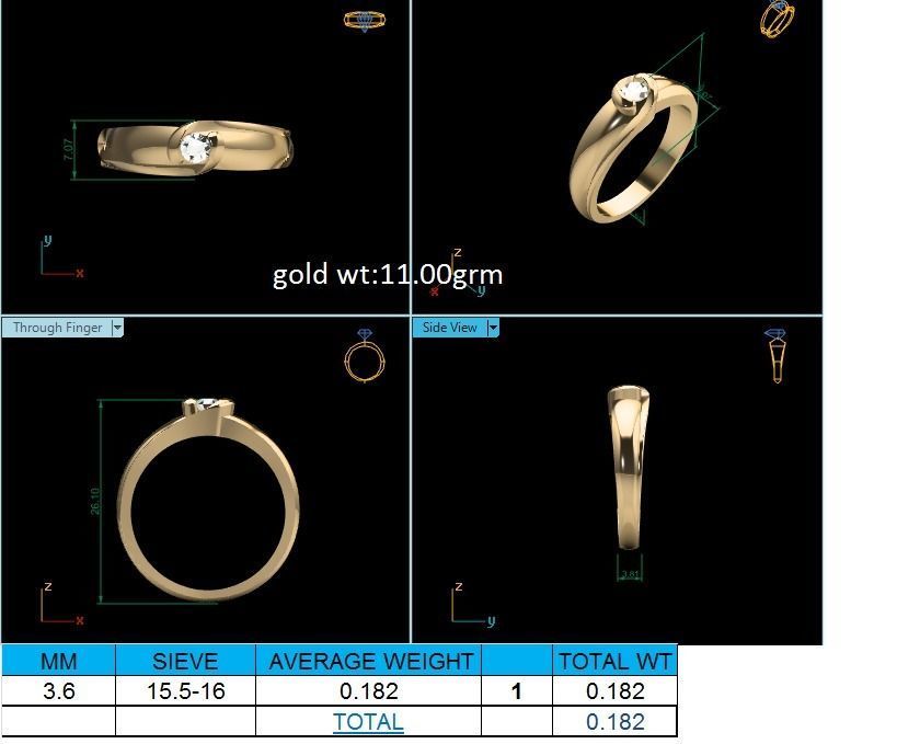 Ring-85 gold ring with diamond 3D print model_1