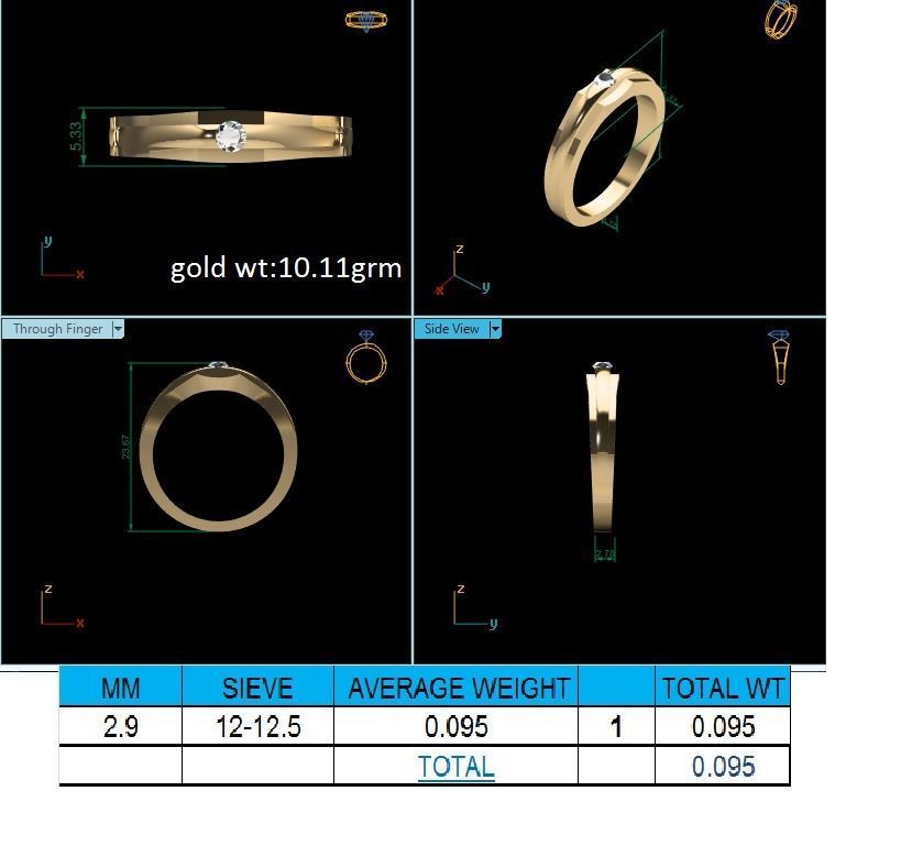 Ring-77 gold ring with diamond 3D print model_1