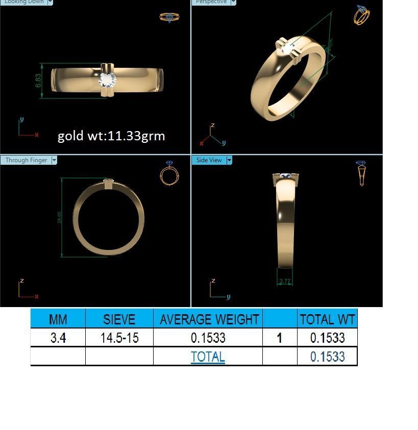 Ring-74 gold ring with diamond 3D print model_1