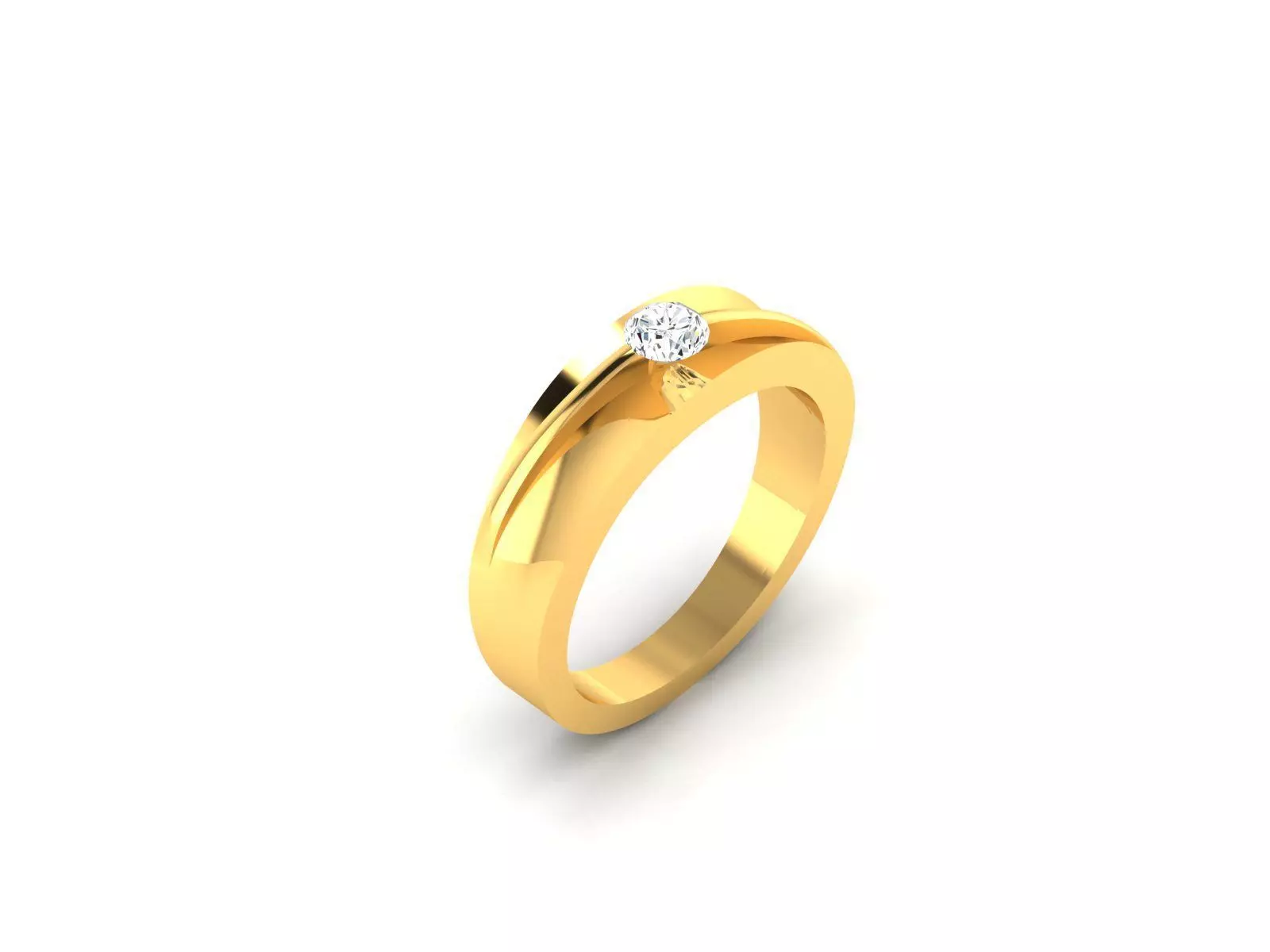 Ring-66 gold ring with diamond in center 3D print model_0