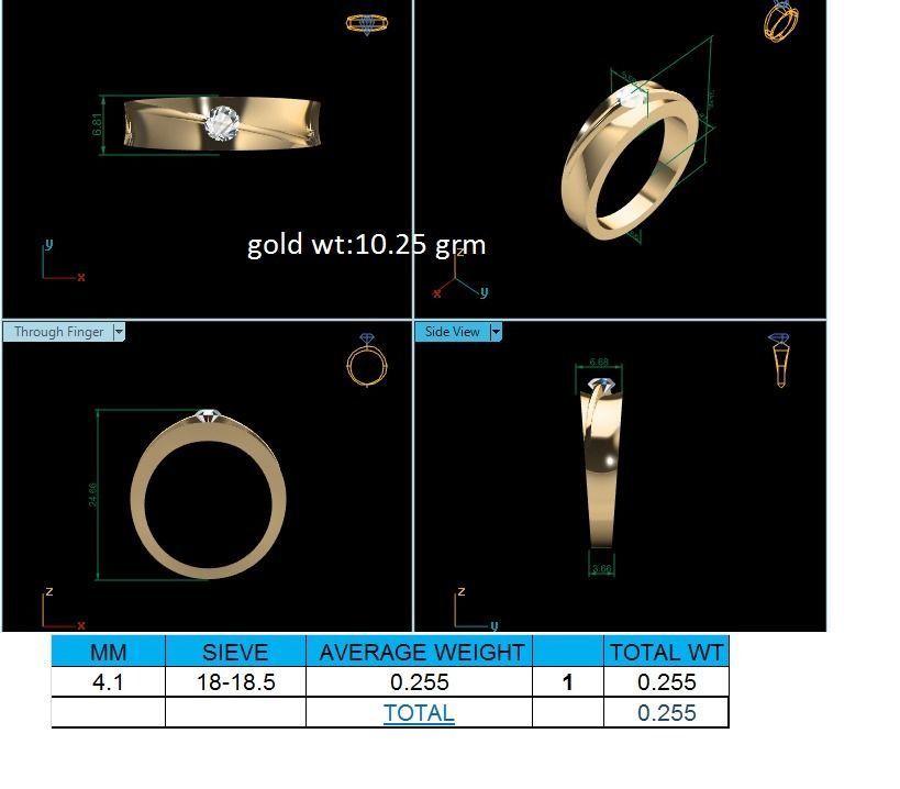 Ring-66 gold ring with diamond in center 3D print model_1