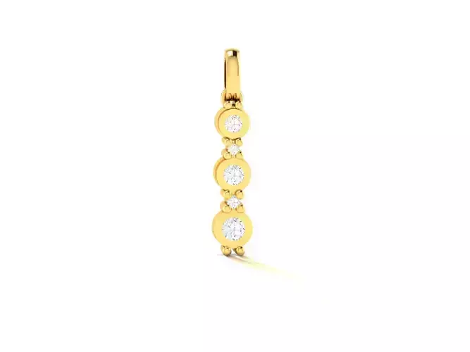 Pendant-424 three stone gold dangle pendant with diamonds