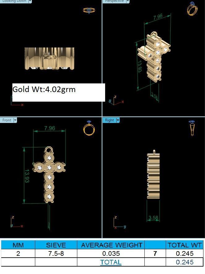 Pendant-414 gold cross pendant with diamonds 3D print model_1