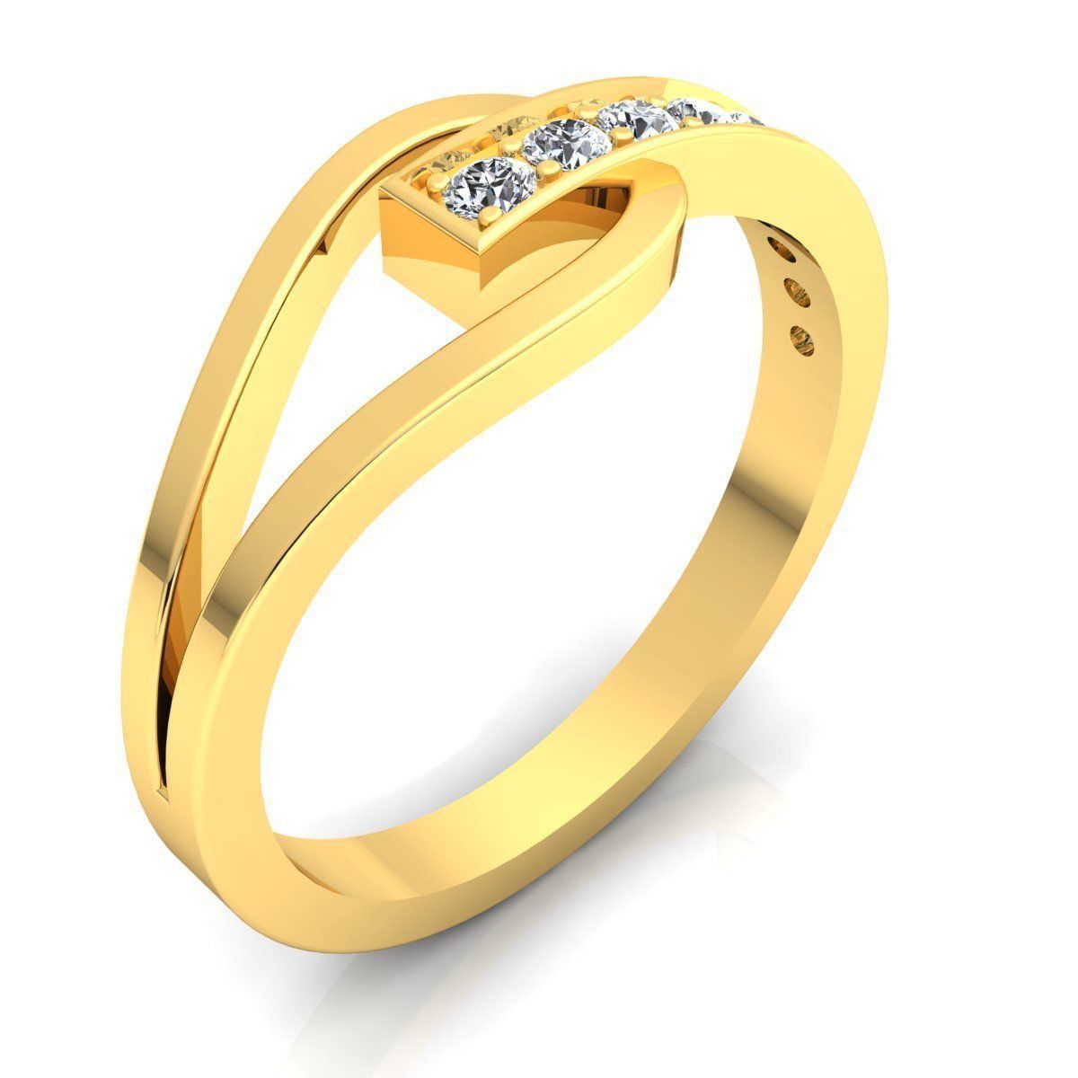 Band 1 diamond wedding ring gold 3D print model_4