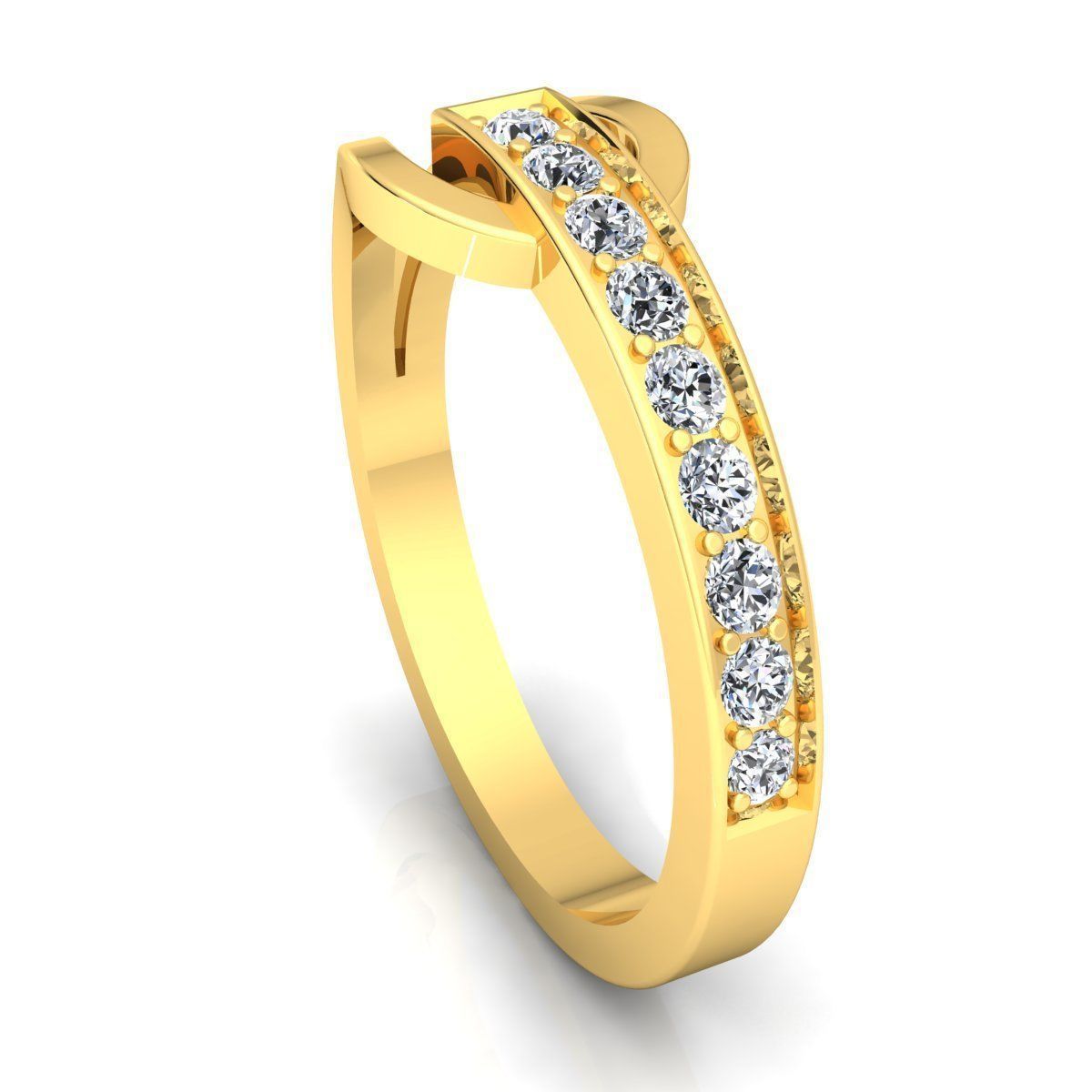 Band 1 diamond wedding ring gold 3D print model_12