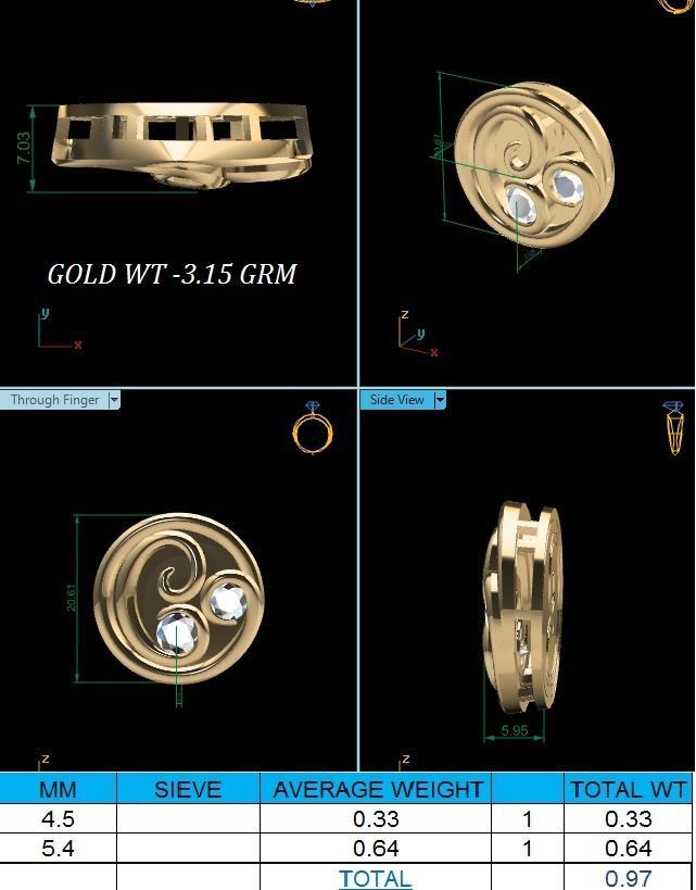 Pendant-249 gold pendant with two diamonds 3D print model_1