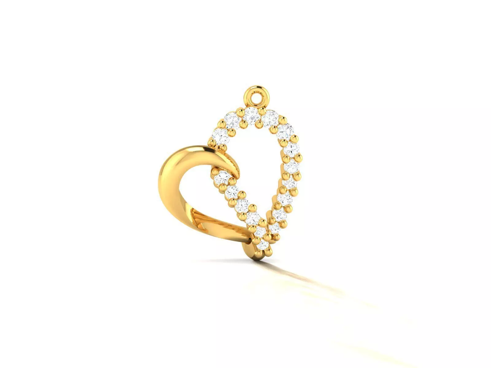 Pendant-162 diamond heart pendant gold 3D print model_0