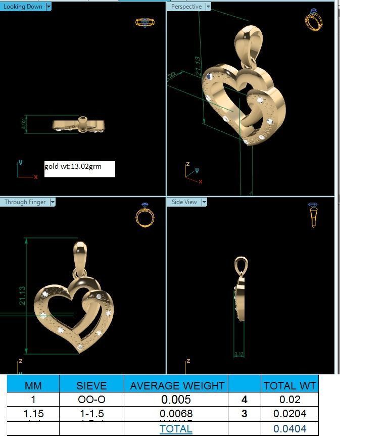 Pendant-156 gold heart pendant with diamonds 3D print model_1