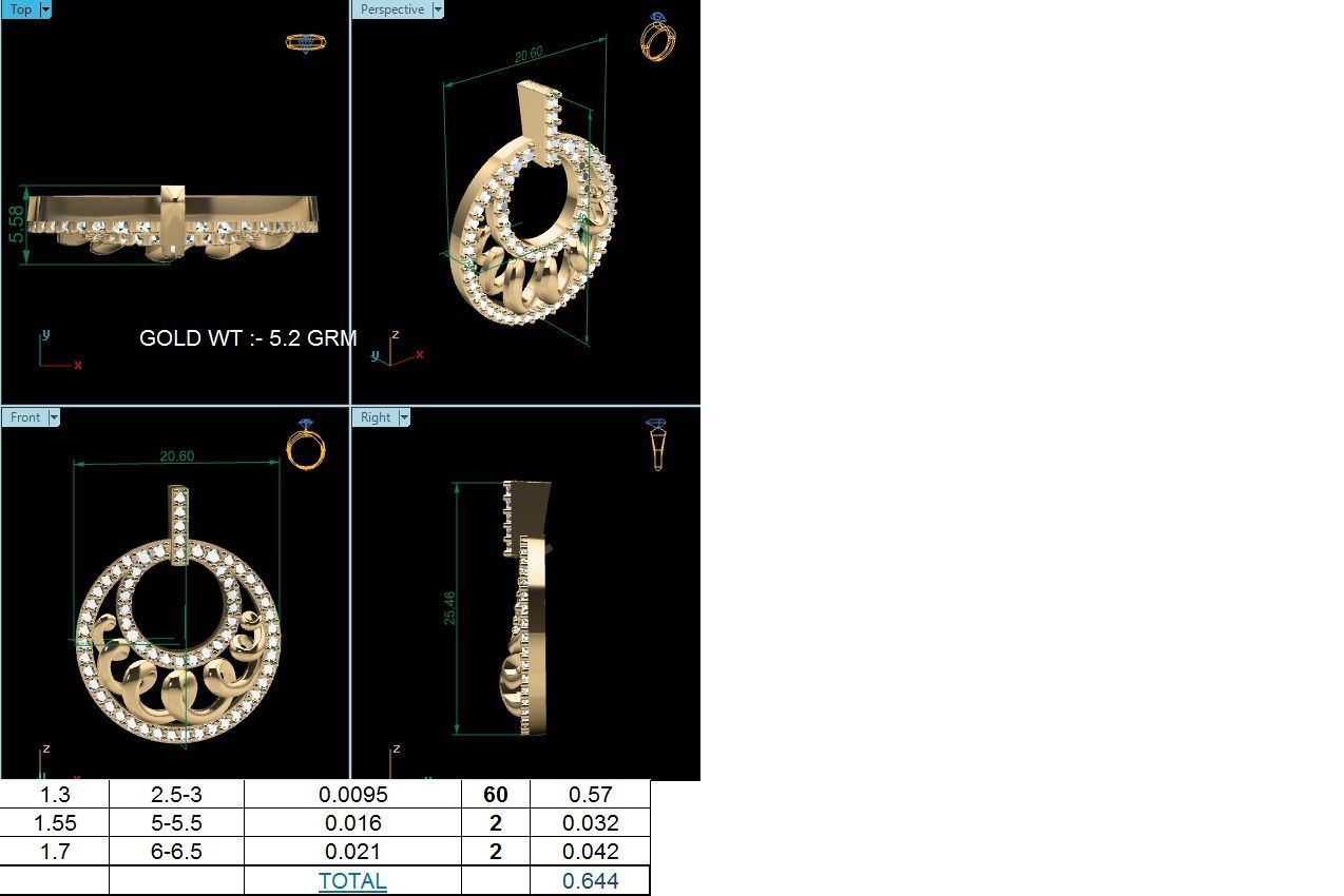 Pendant-1192 diamond pendant gold 3D print model_1