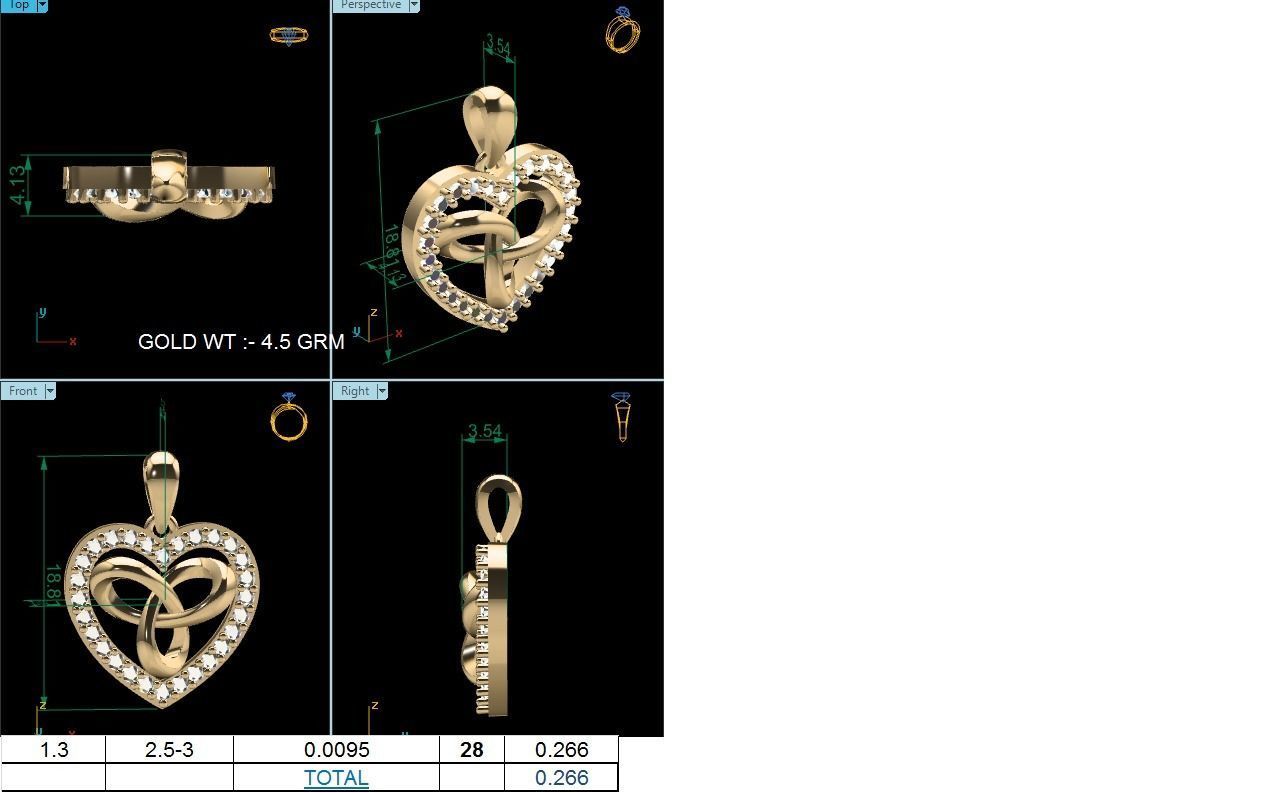 Pendant-1187 gold heart pendant with diamonds 3D print model_1
