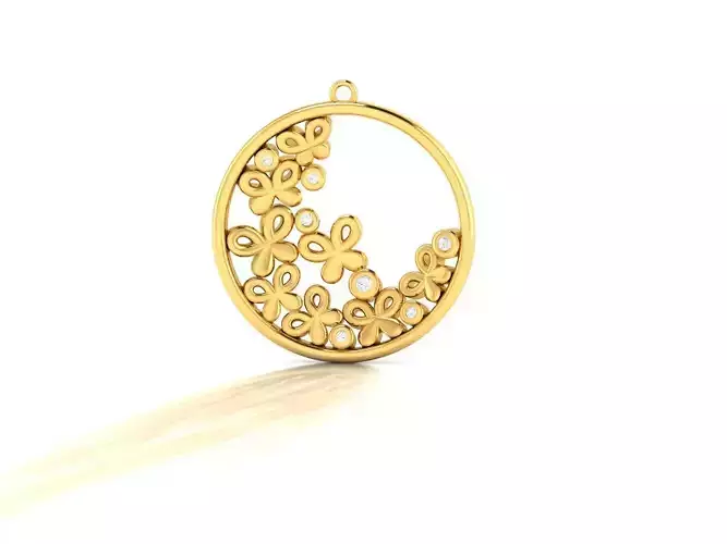 Pendant-1166 gold pendant with flowers in shape of circle