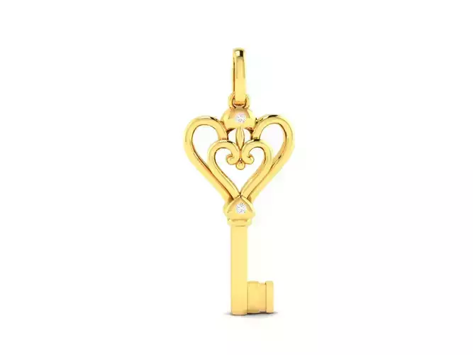 Pendant-768 heart shaped key pendant gold