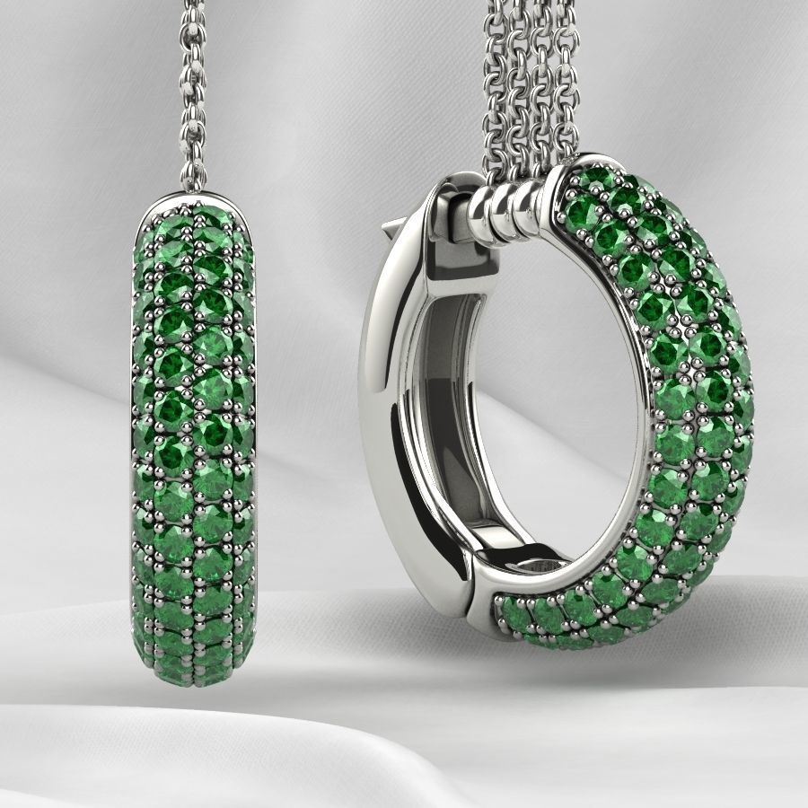 Pave Setting Gems Round Gold Earrings 3D print model_4