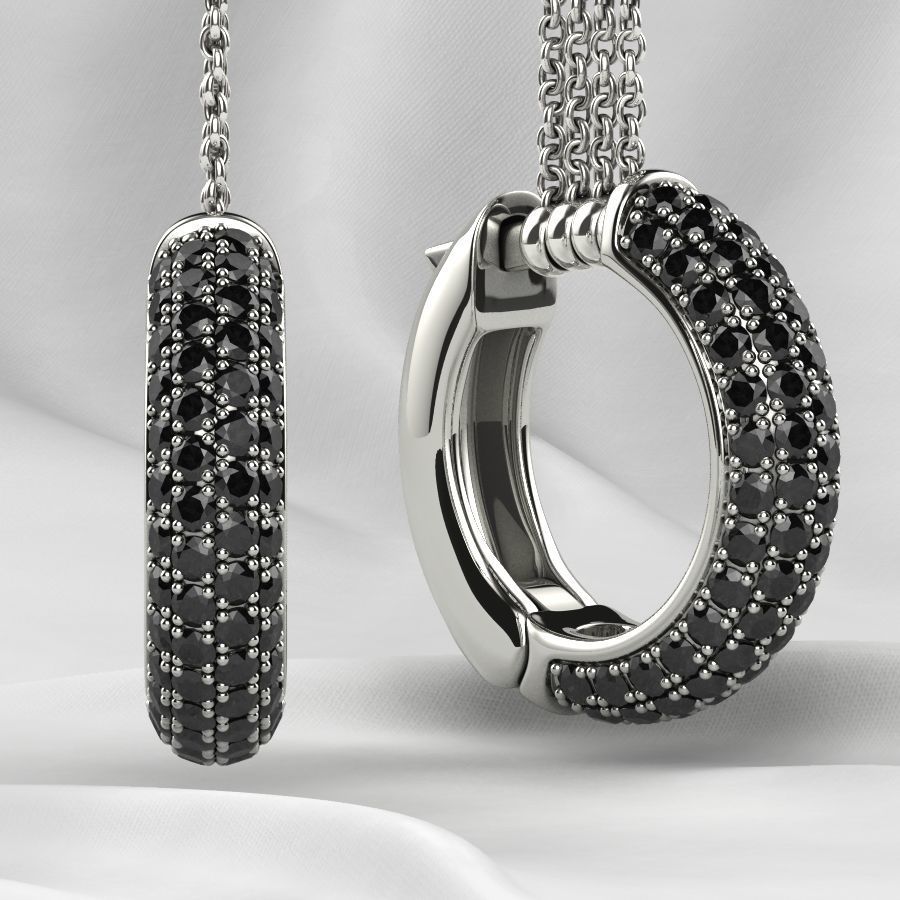 Pave Setting Gems Round Gold Earrings 3D print model_2