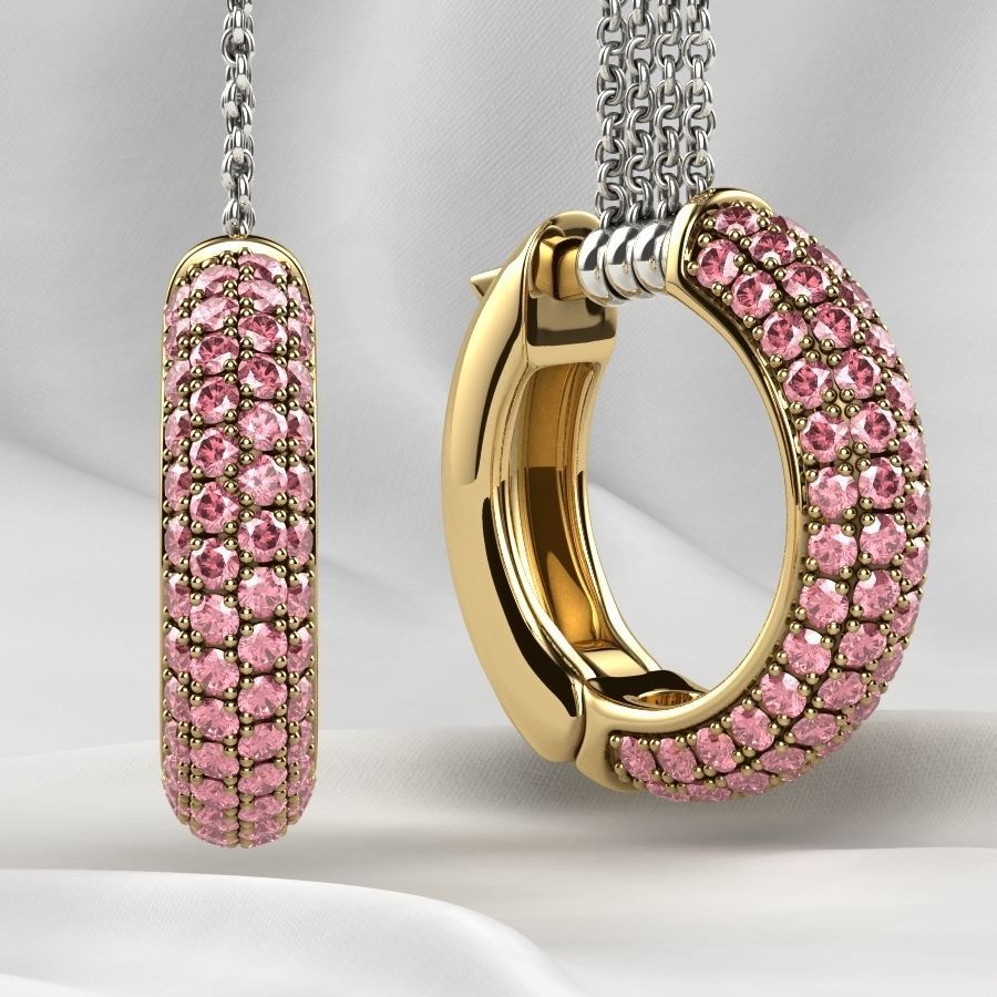 Pave Setting Gems Round Gold Earrings 3D print model_10