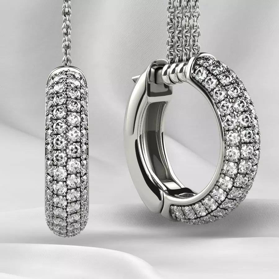 Pave Setting Gems Round Gold Earrings 3D print model_0