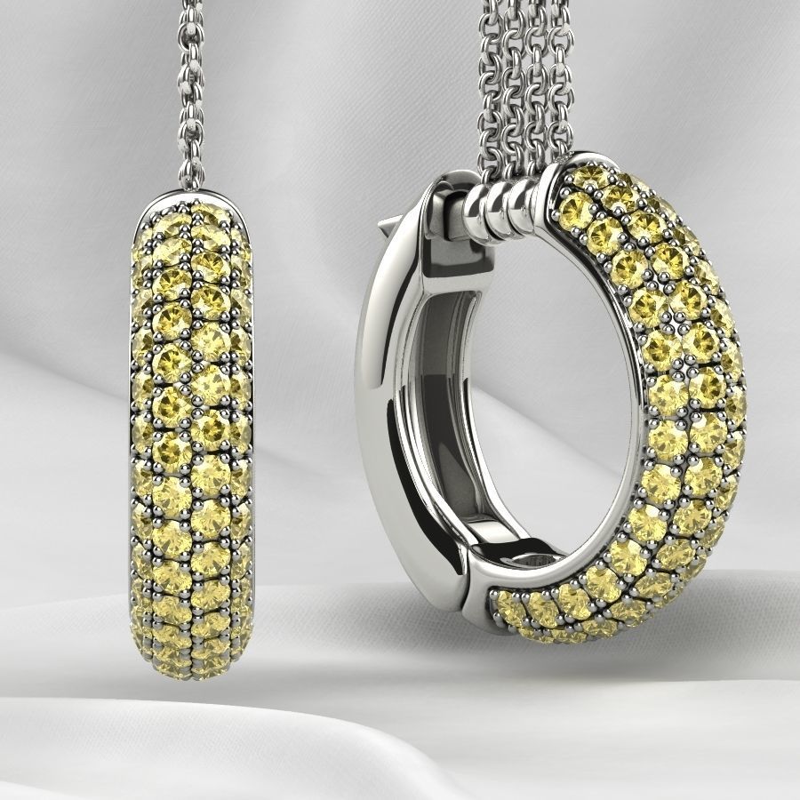 Pave Setting Gems Round Gold Earrings 3D print model_3