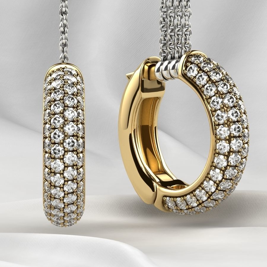 Pave Setting Gems Round Gold Earrings 3D print model_9