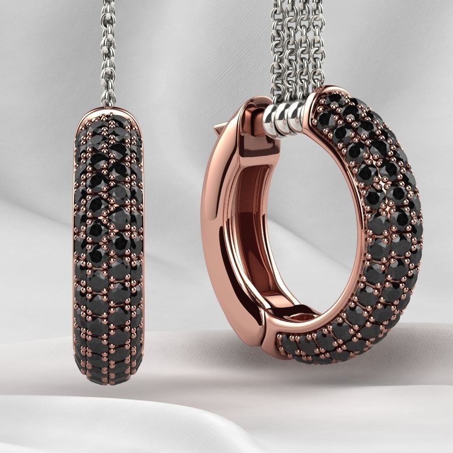 Pave Setting Gems Round Gold Earrings 3D print model_6