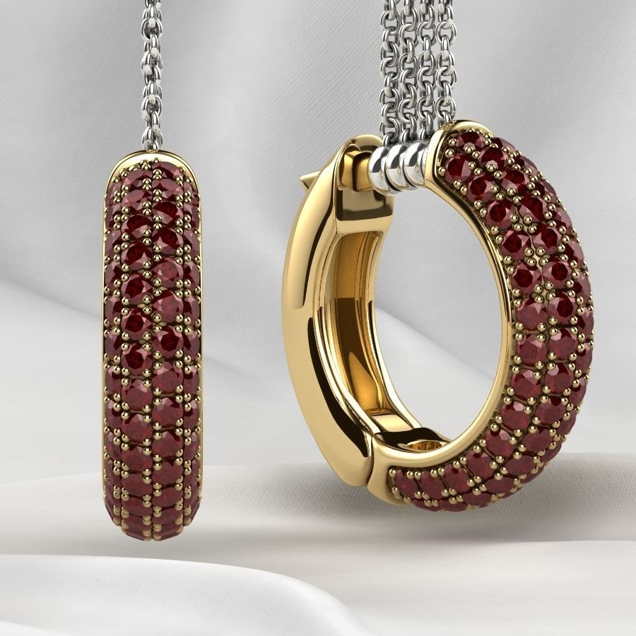 Pave Setting Gems Round Gold Earrings 3D print model_12