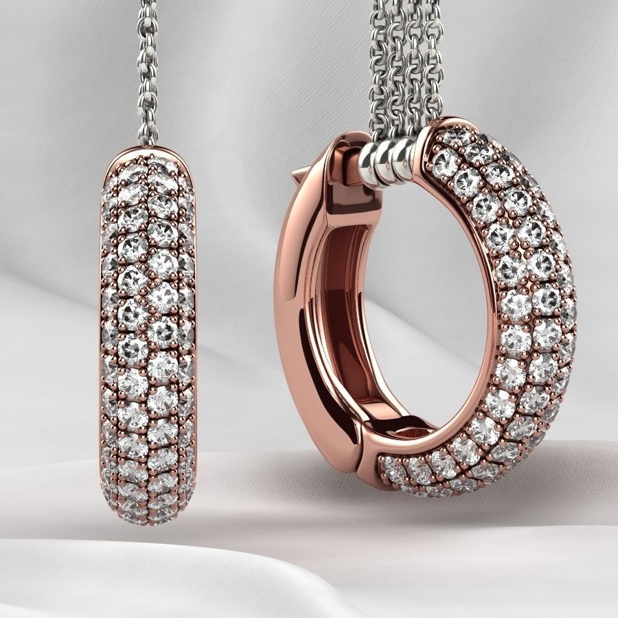 Pave Setting Gems Round Gold Earrings 3D print model_5