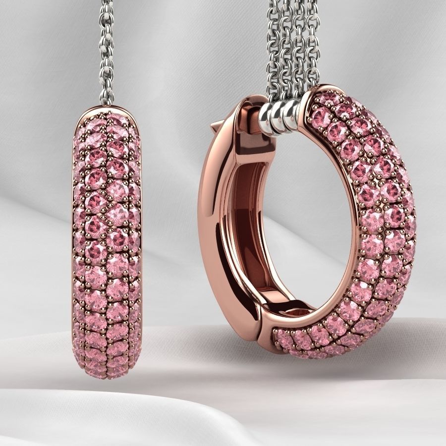 Pave Setting Gems Round Gold Earrings 3D print model_7