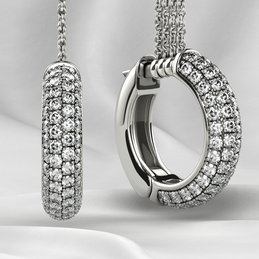 Pave Setting Gems Round Gold Earrings 3D print model_1