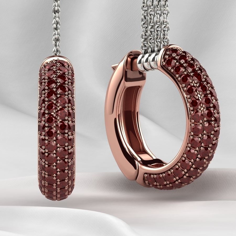 Pave Setting Gems Round Gold Earrings 3D print model_8