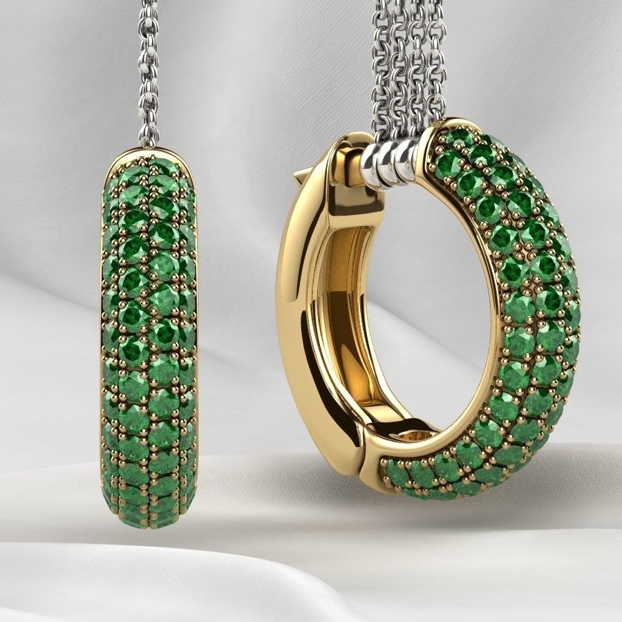 Pave Setting Gems Round Gold Earrings 3D print model_11