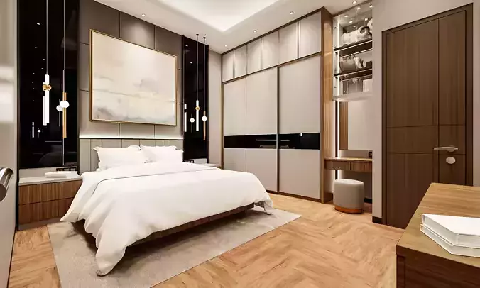 Bedroom 3D Rendering Interior Low-poly 3D model