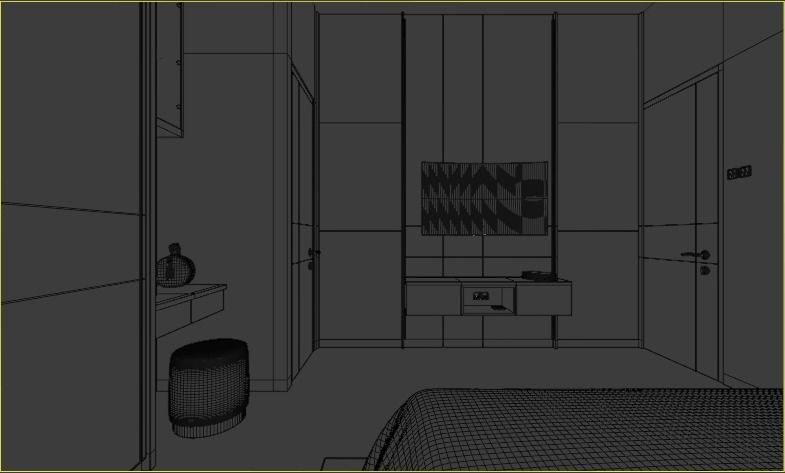 Bedroom 3D Rendering Interior Low-poly 3D model_5