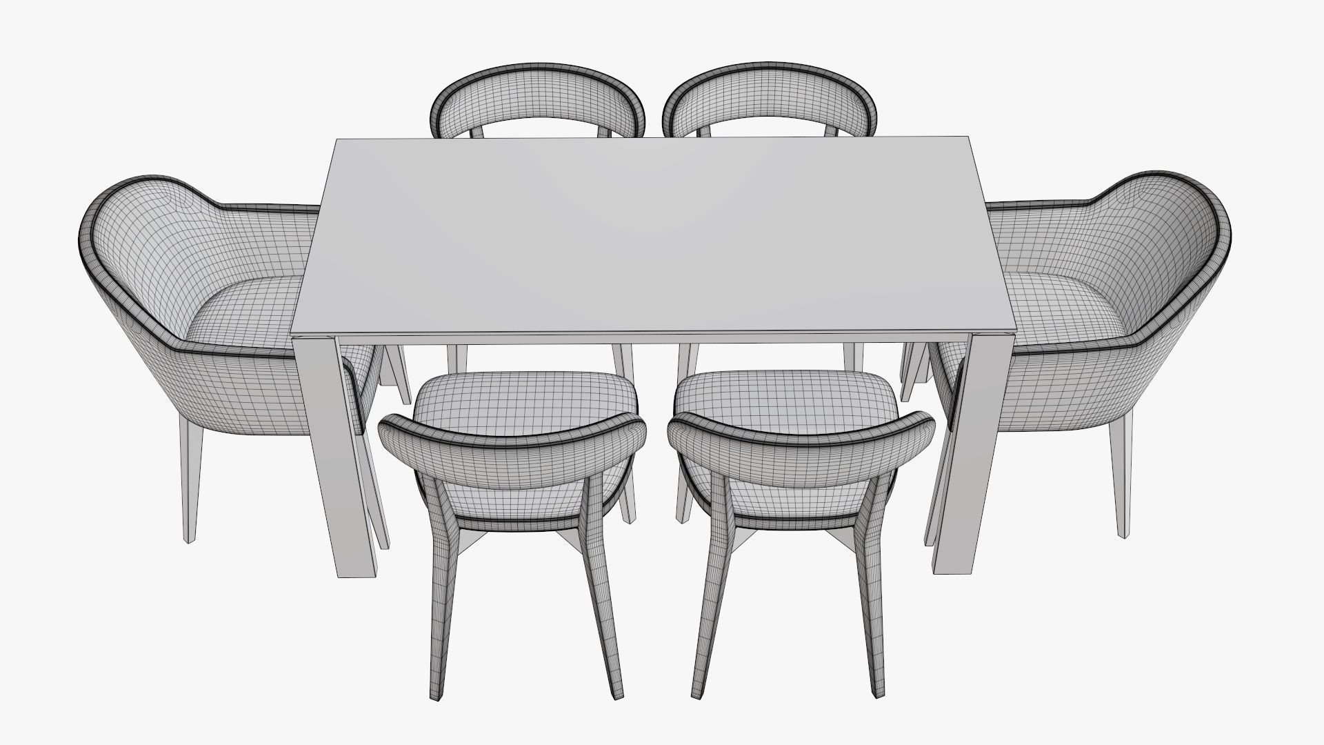Dining table with chairs and armchairs 3D model_7