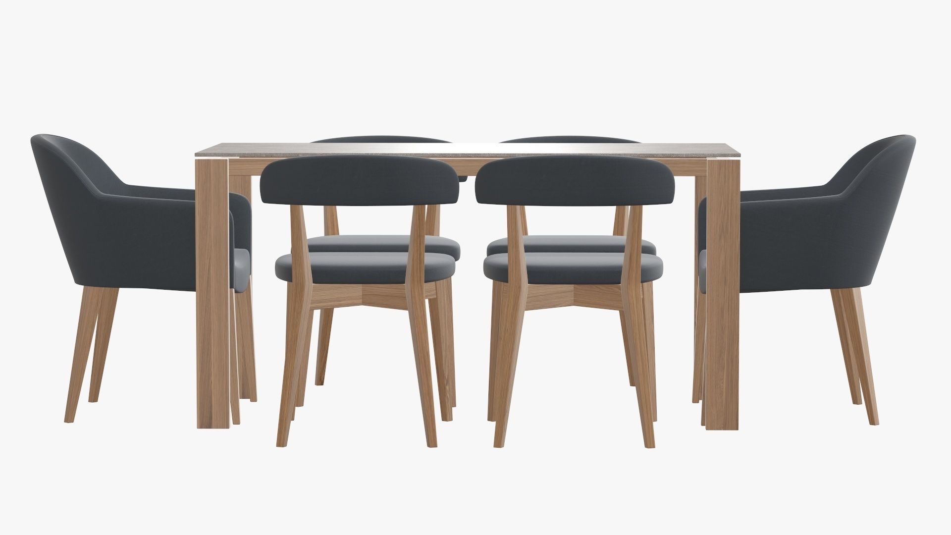 Dining table with chairs and armchairs 3D model_3