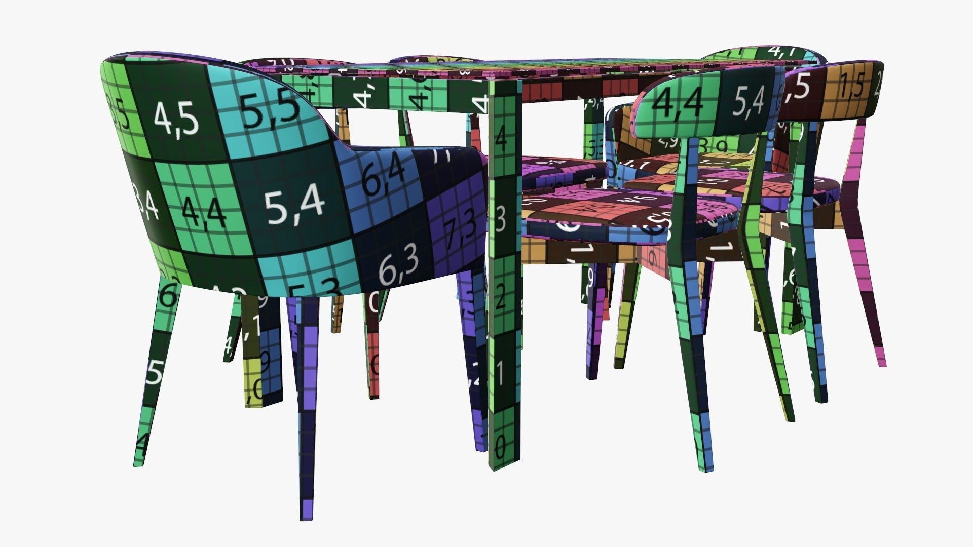 Dining table with chairs and armchairs 3D model_14