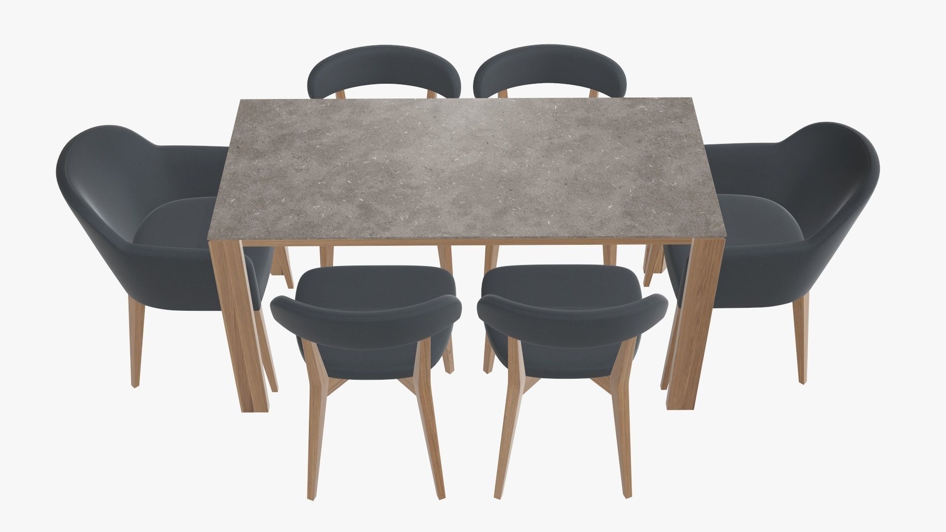 Dining table with chairs and armchairs 3D model_1