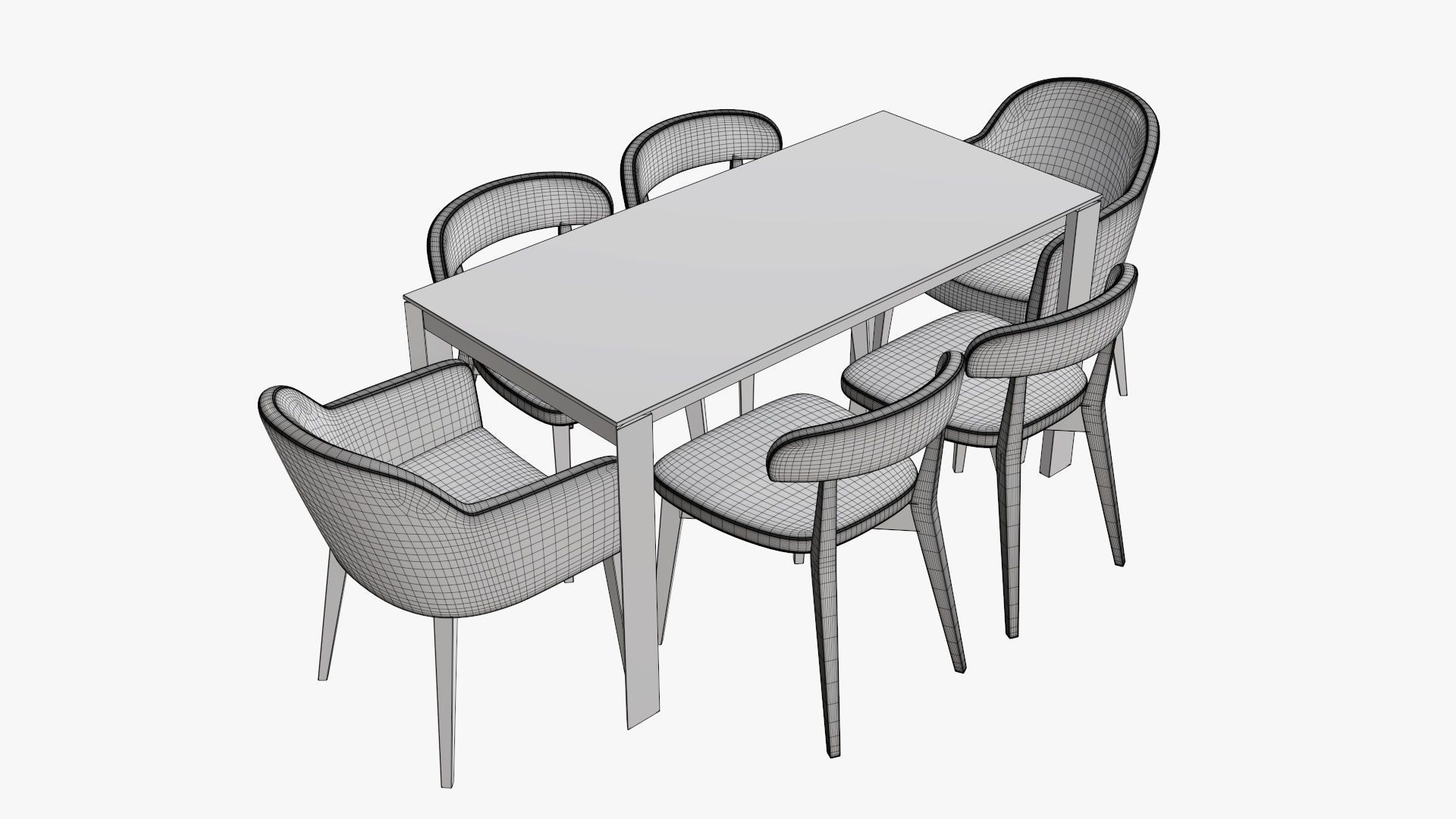 Dining table with chairs and armchairs 3D model_6