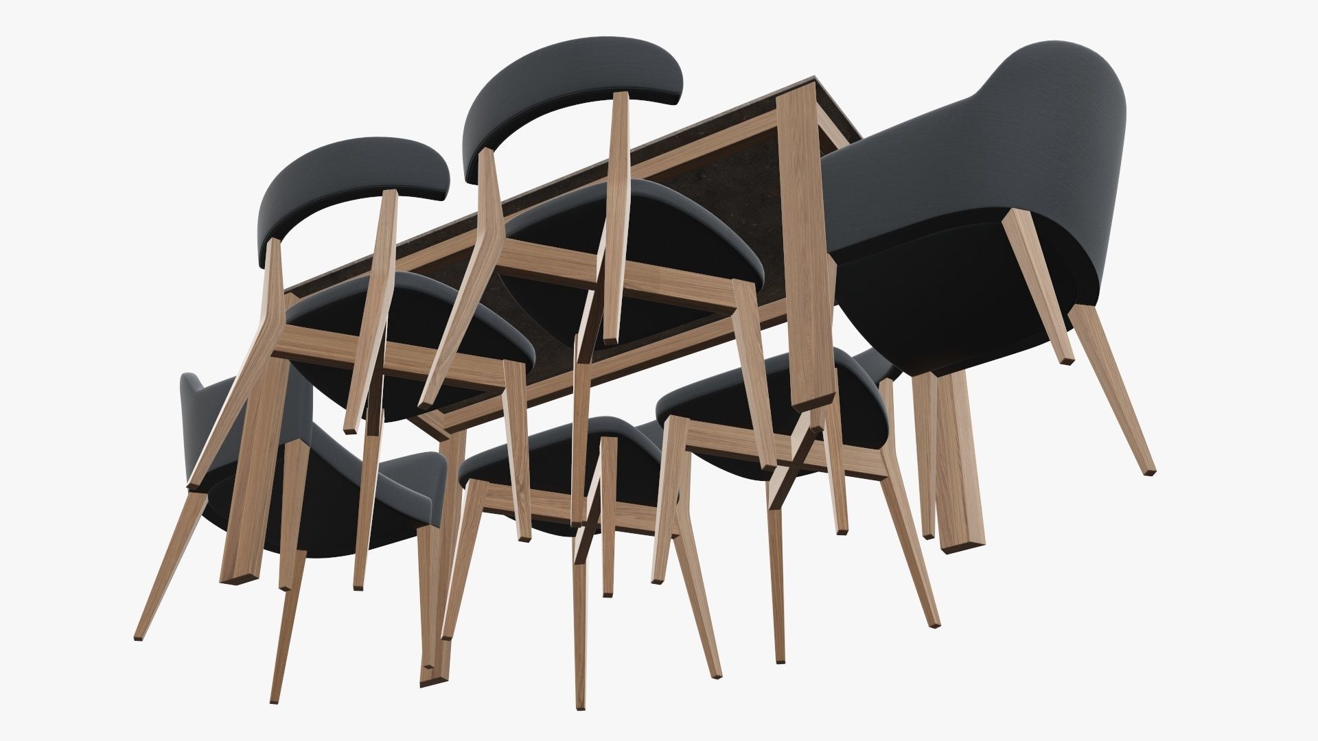 Dining table with chairs and armchairs 3D model_5