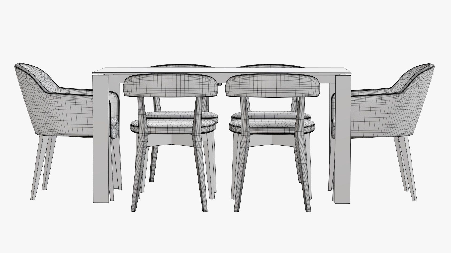 Dining table with chairs and armchairs 3D model_9