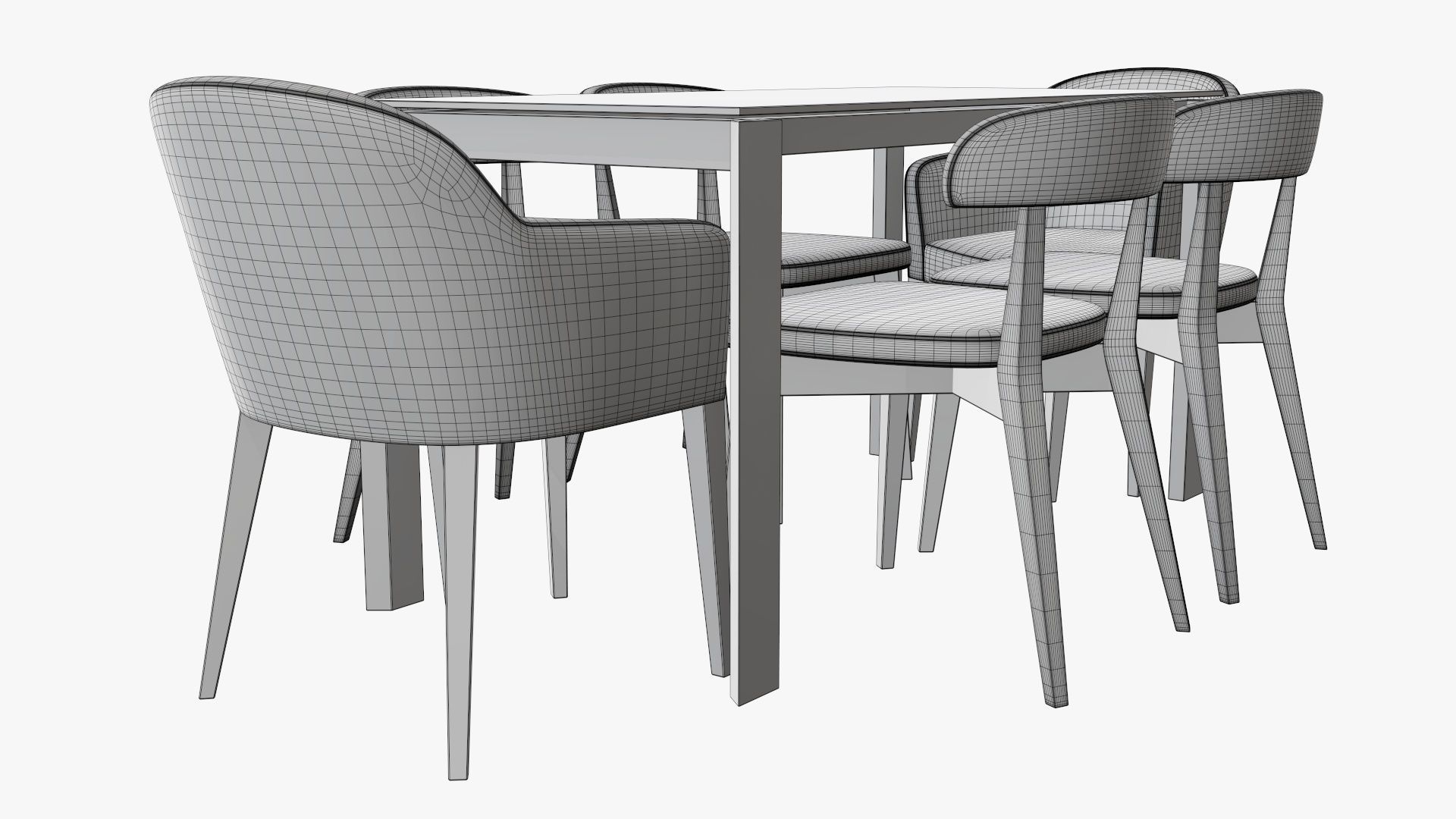 Dining table with chairs and armchairs 3D model_8