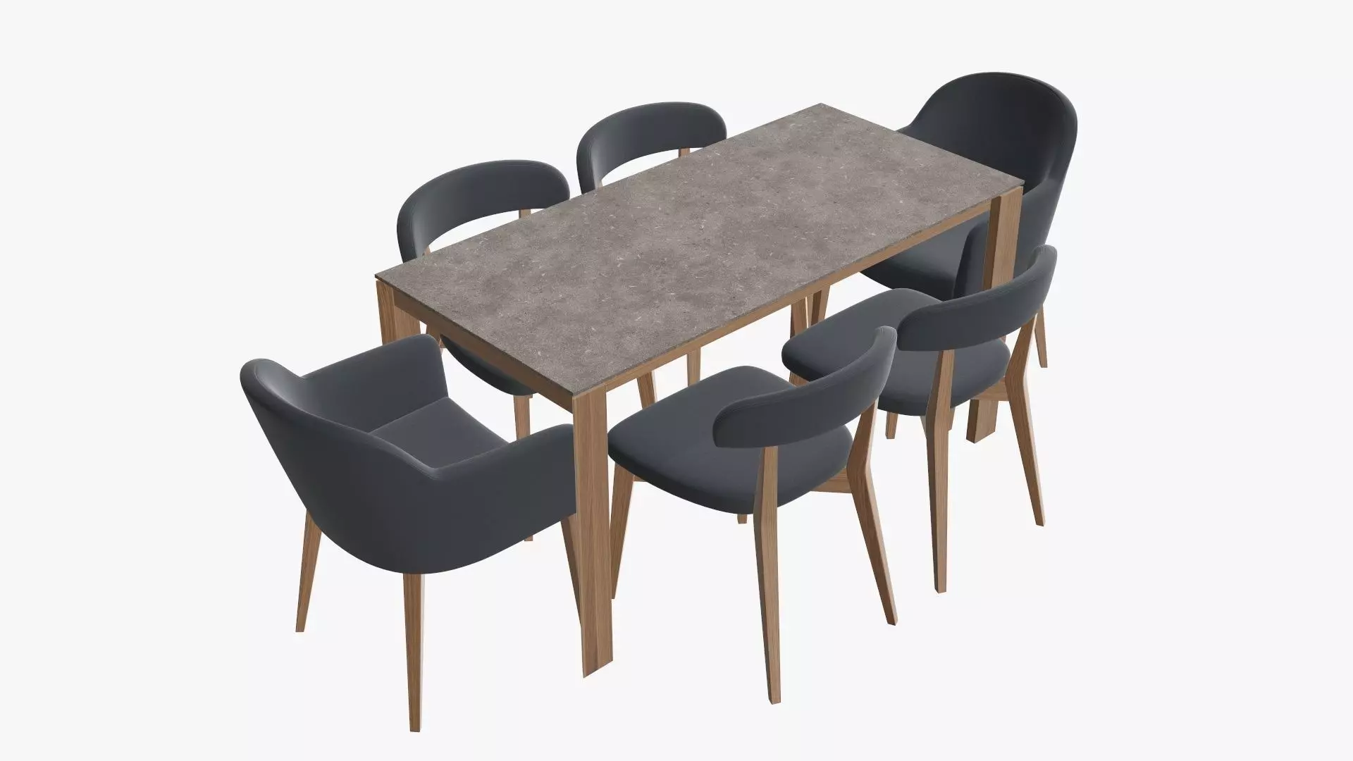 Dining table with chairs and armchairs 3D model_0