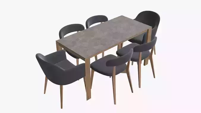Dining table with chairs and armchairs