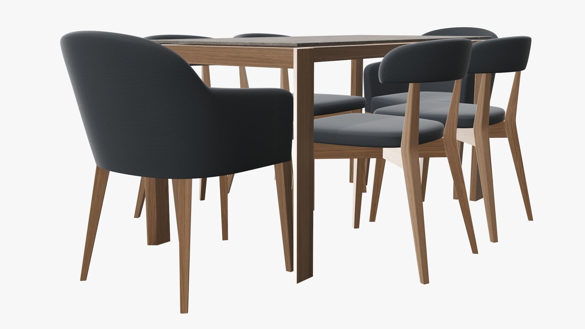 Dining table with chairs and armchairs 3D model_2