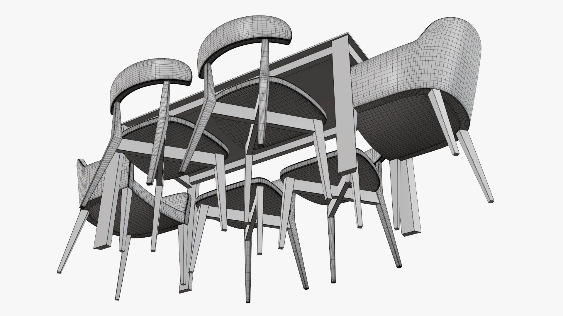Dining table with chairs and armchairs 3D model_11