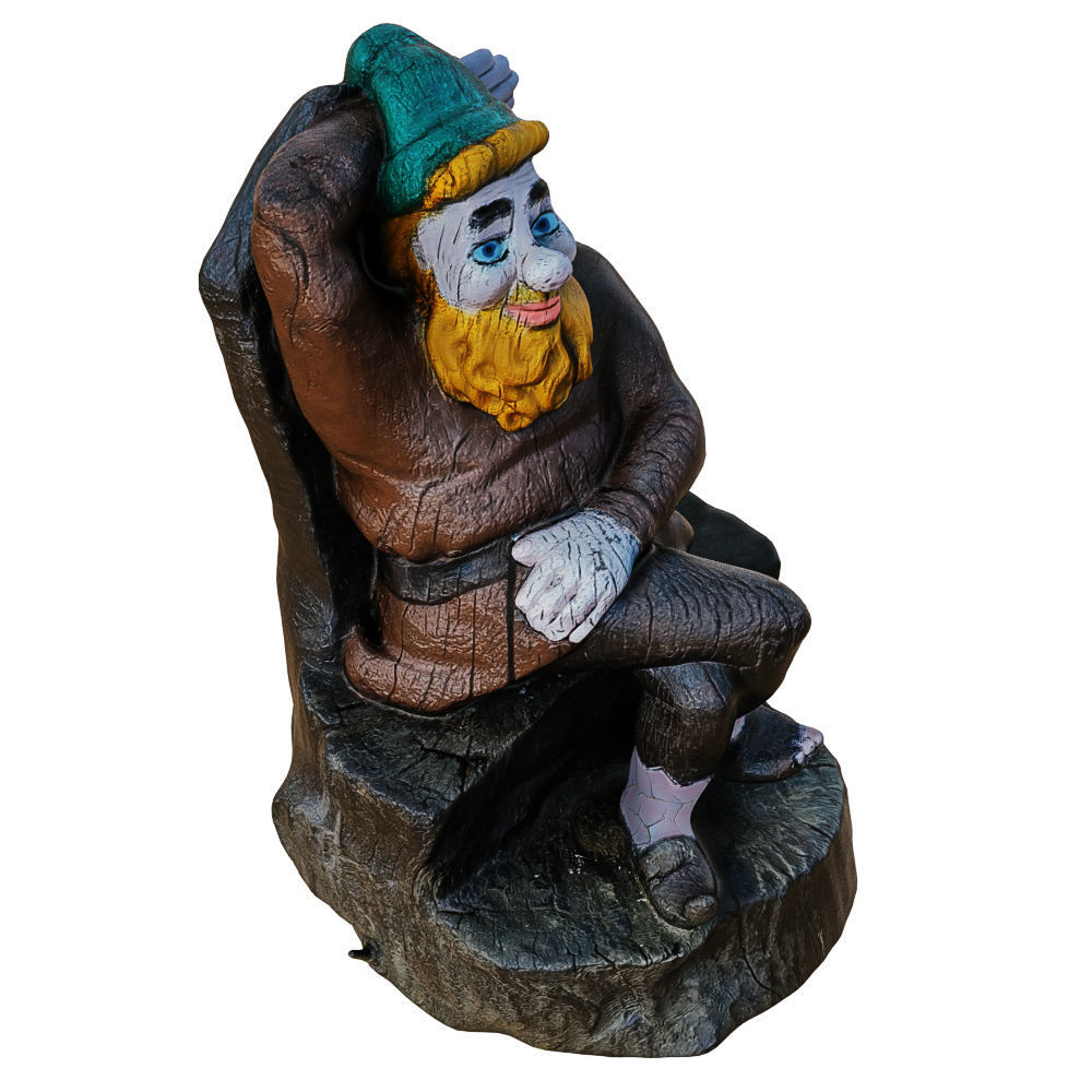 Garden Figurine Gnome Sitting On A Stump 3D model_4