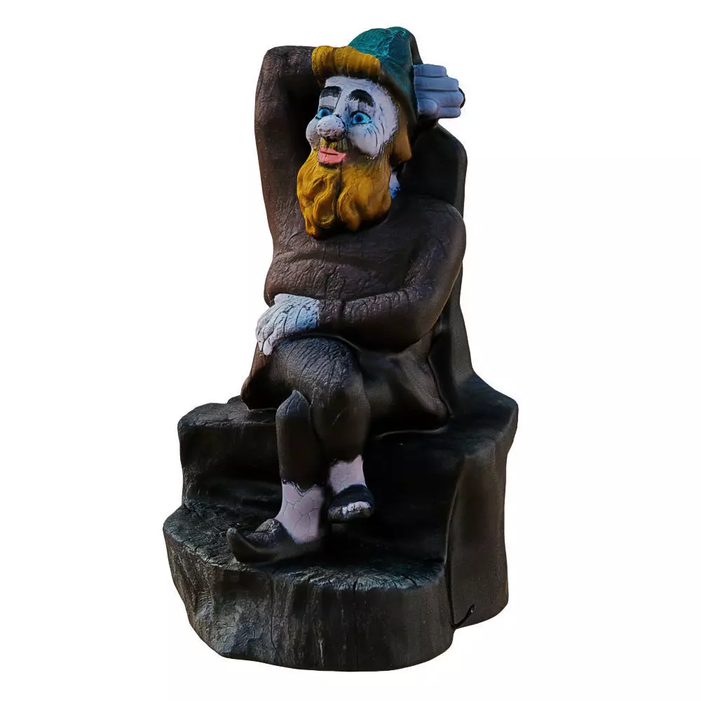 Garden Figurine Gnome Sitting On A Stump 3D model_0