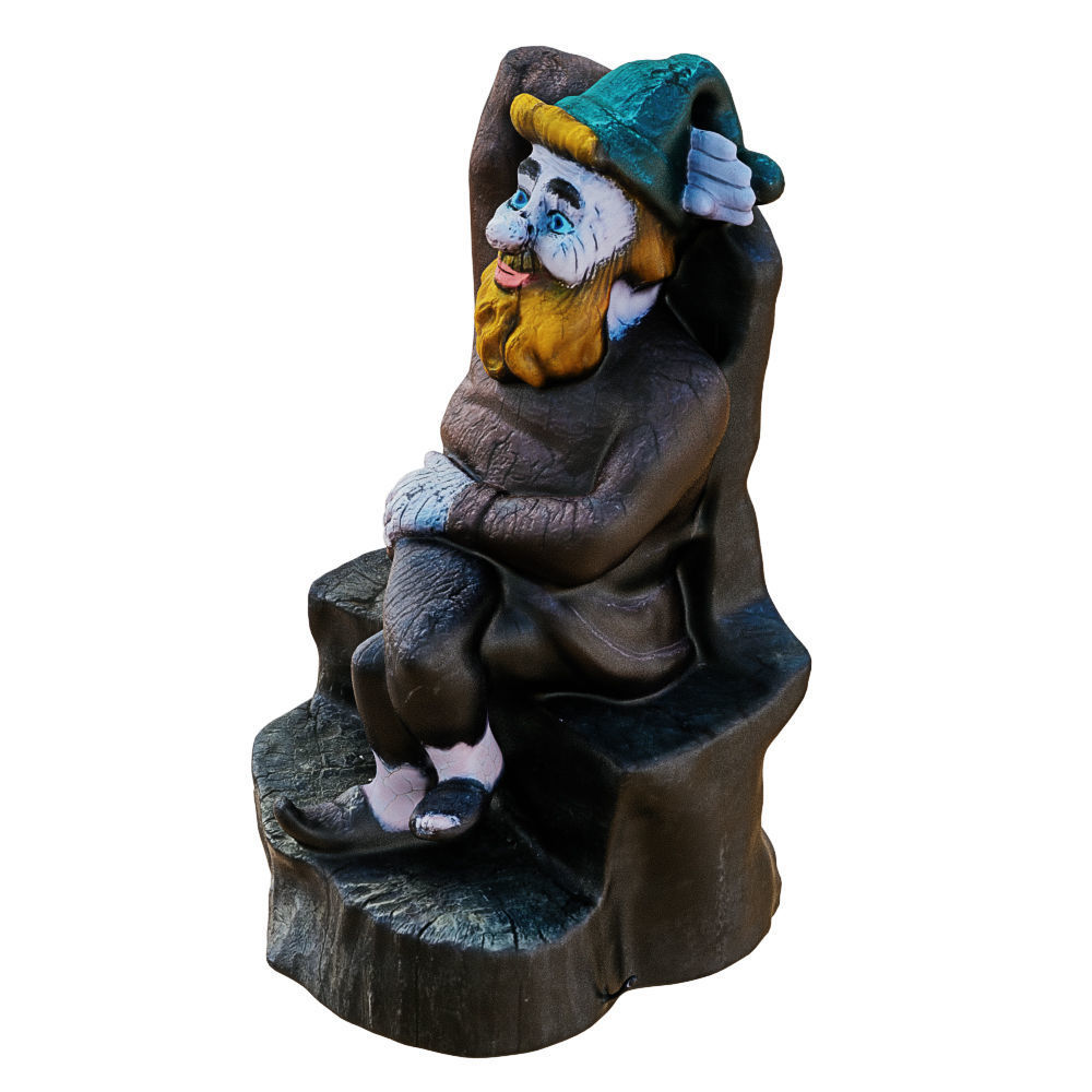 Garden Figurine Gnome Sitting On A Stump 3D model_2