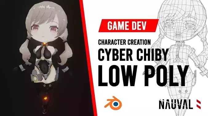 Cyber Chibi - Anime Chibi Low Poly RIGGED Blender Model Low-poly 3D model