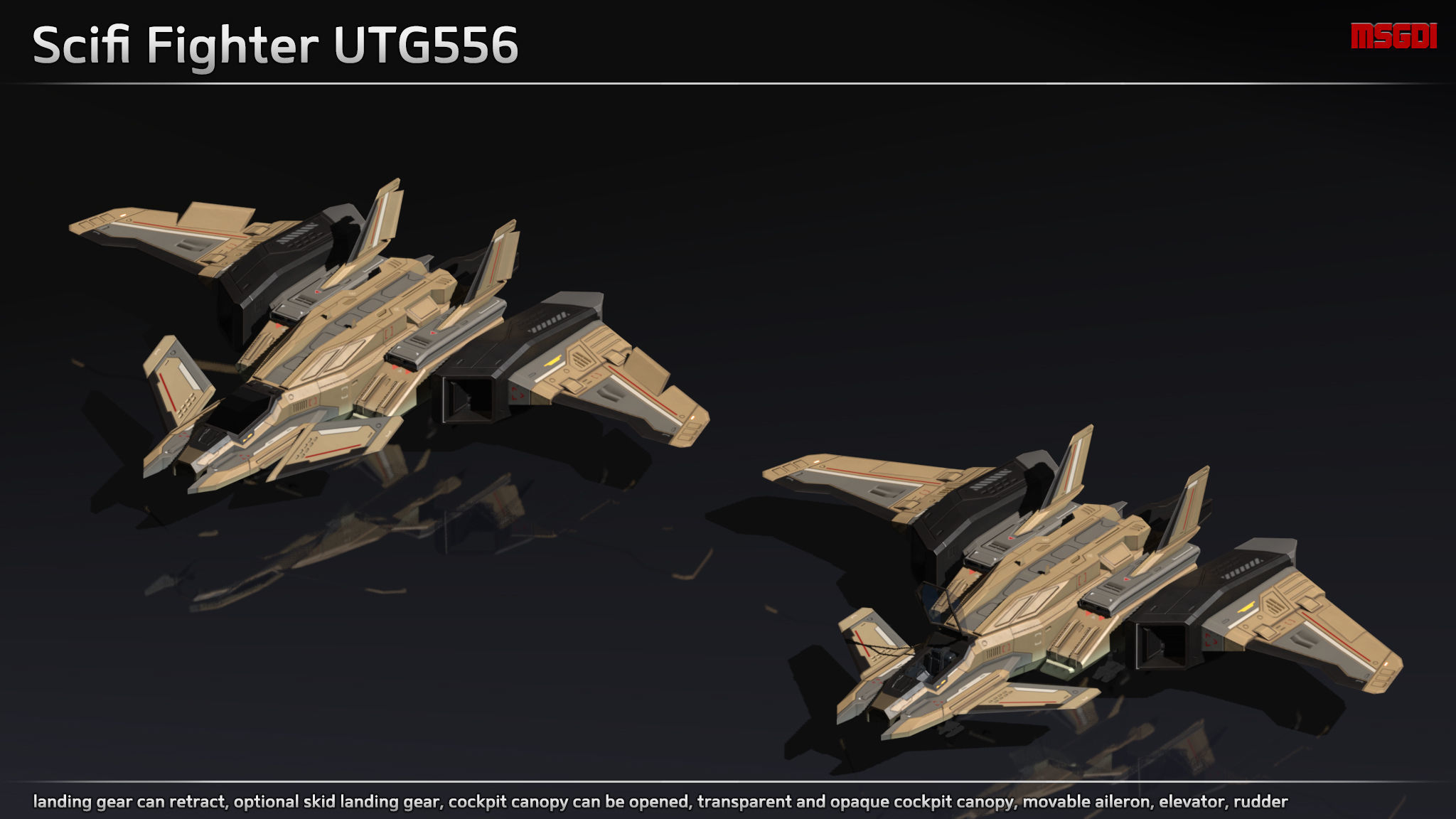 Scifi Fighter UTG556 Low-poly 3D model_2