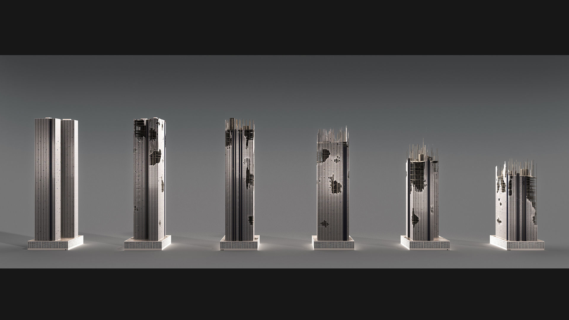 Post-Apocalyptic Background Buildings Low-poly 3D model_3